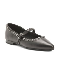 Leather Beatnik Studded Mary Jane Flats