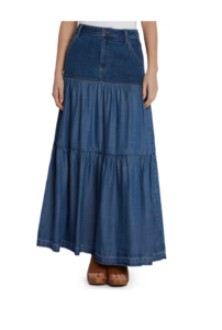 Contrast Tiered Denim Maxi Skirt