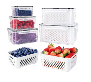 5 Pcs Large Fruit Containers for Fridge - Leakproof Food Storage Containers with Removable Colander