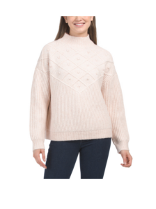 Mock Neck Sweater with Popcorn Knit Detail