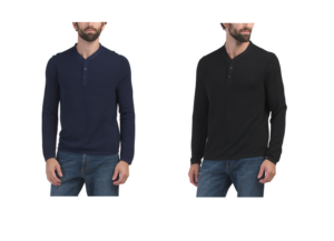 Merino Wool Blend Hybrid Henley Sweater