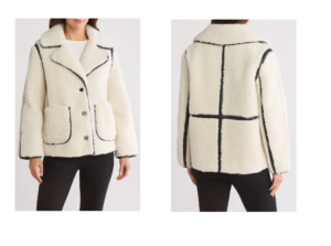 Faux Leather Trim Faux Shearling Coat