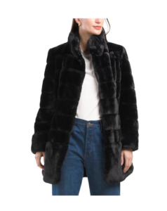 Grooved Faux Fur Coat