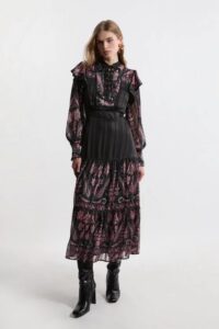 Petite Boho Floral Lace Front Detail Woven Midaxi Dress