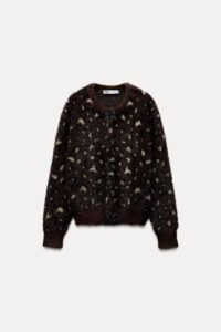 Fur Effect Jacquard Knit Cardigan