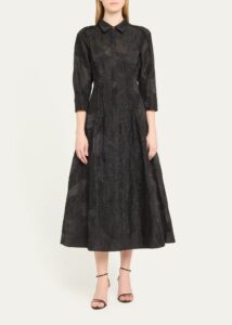 Court Textured Short-sleeve Midi Shirtdress