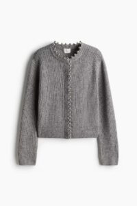 Bead-embellished Rib-knit Cardigan