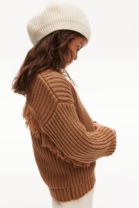 Fringe-trimmed Rib-knit Sweater