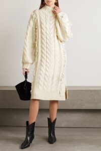 Fringed Cable-knit Midi Dress