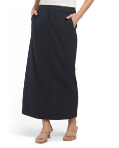 Linen Blend Mid Rise Maxi Skirt