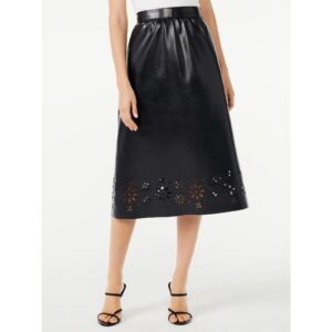 Women's Faux Leather Laser Midi Skirt