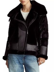 Mel Mixed Leather & Shearling Down Moto Jacket