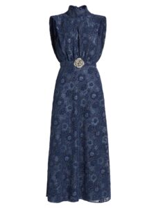 Fleur Velvet Lace Belted Maxi Dress