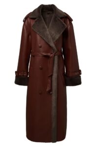 Faux Fur Trim Faux Leather Trench Coat