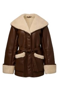 Bonded Faux Shearling Trim Faux Leather Jacket