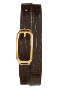 Stadium Buckle Croc Embossed Patent Leather Belt