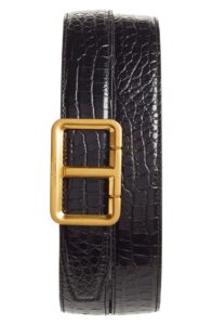 Scored Buckle Alligator Embossed Leather Belt