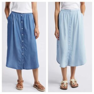 Button Front Chambray Skirt