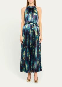 Amiko Pleated High-neck Midi Dress