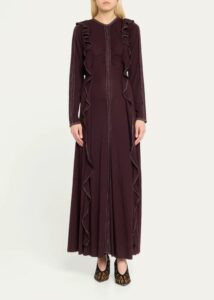 Analia Topstitched Wool Ruffle Midi Dress