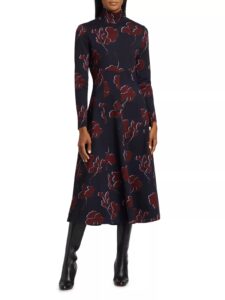 Thea Floral Ponte Turtleneck Midi-dress