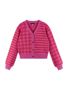 Girl's Houndstooth & Striped Cardigan