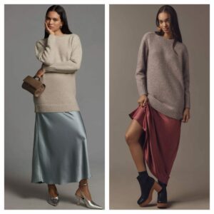 Long-sleeve Twofer Sweater Slip Midi Dress