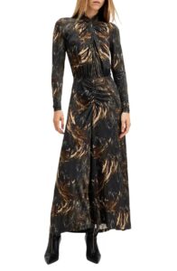 Mina Printed Long Sleeve Slim Fit Maxi Dress