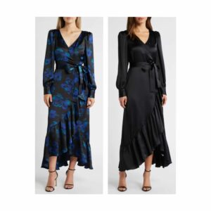 Ruffle Long Sleeve Faux Wrap Maxi Dress