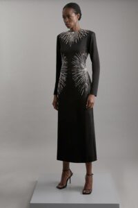 Beaded and Embellished Ponte Jersey Midi Dress