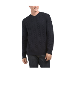 Cashmino Wool and Cashmere Blend Cable V-neck Sweater