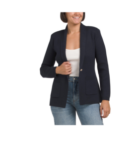 Long Sleeve Shawl Collar Single Button Knit Jacket with Front Pockets