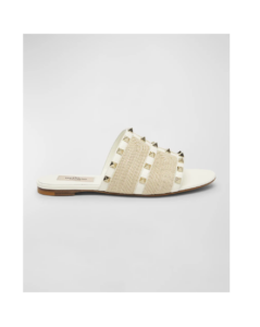 Rockstud Raffia Flat Slide Sandals