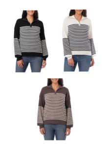 Stripe Waffle Knit Half Zip Sweater