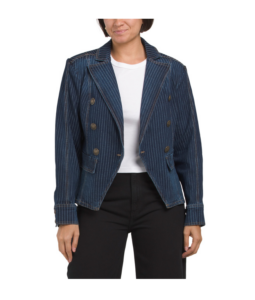 Double Breasted Fitted Denim Pinstripe Blazer