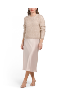 Lurex Crew Neck Sweater and Basic Satin Skirt