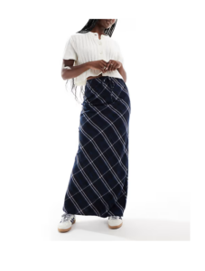 Tie Waist Maxi Skirt in Blue & Pink Check