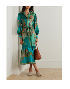 Franca Belted Tiered Printed Silk-satin Maxi Shirt Dress