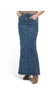 High Rise Denim Maxi Skirt