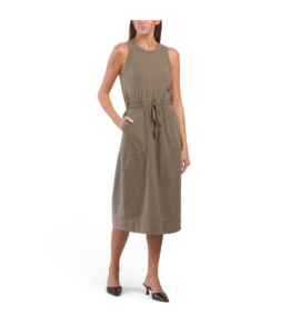 Linen Blend Wilhelmina Rib Mixed Midi Dress