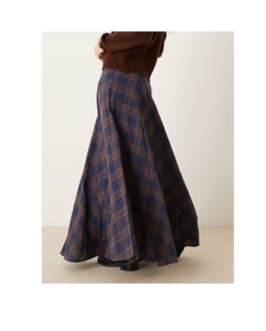 Full Maxi Skirt with Side Split in Check