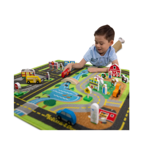 Melissa & Doug Create a Town Activity Rug Play Set, with 25 Wooden Play Pieces