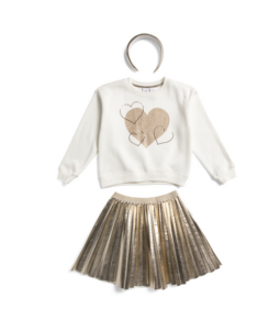 Girls Long Sleeve Top and Foil Skirt Set with Headband