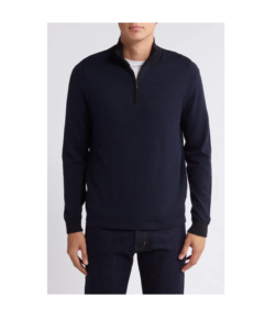 Quarter Zip Long Sleeve Cotton & Silk T-shirt