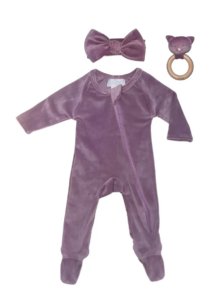 Stretchy Velvet 3-piece Footie Set