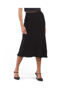 Strip Midi Skirt with Fray Hem