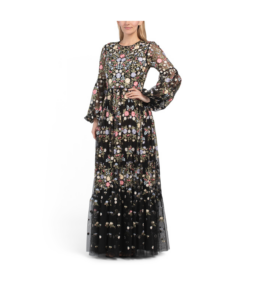 Long Sleeve Beaded Gown