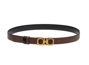 Gancio Ellipse Buckle Reversible Leather Belt Women