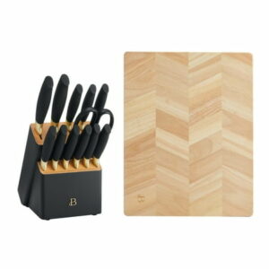 Beautiful 14-piece Black & Gold Knife Block Set