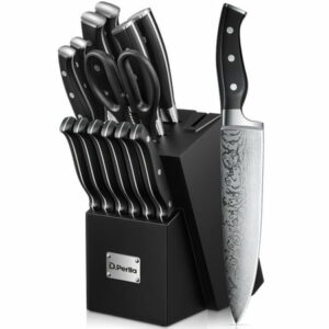 D.perlla Knife Set, 14pcs German Stainless Steel Kitchen Knives Block Set